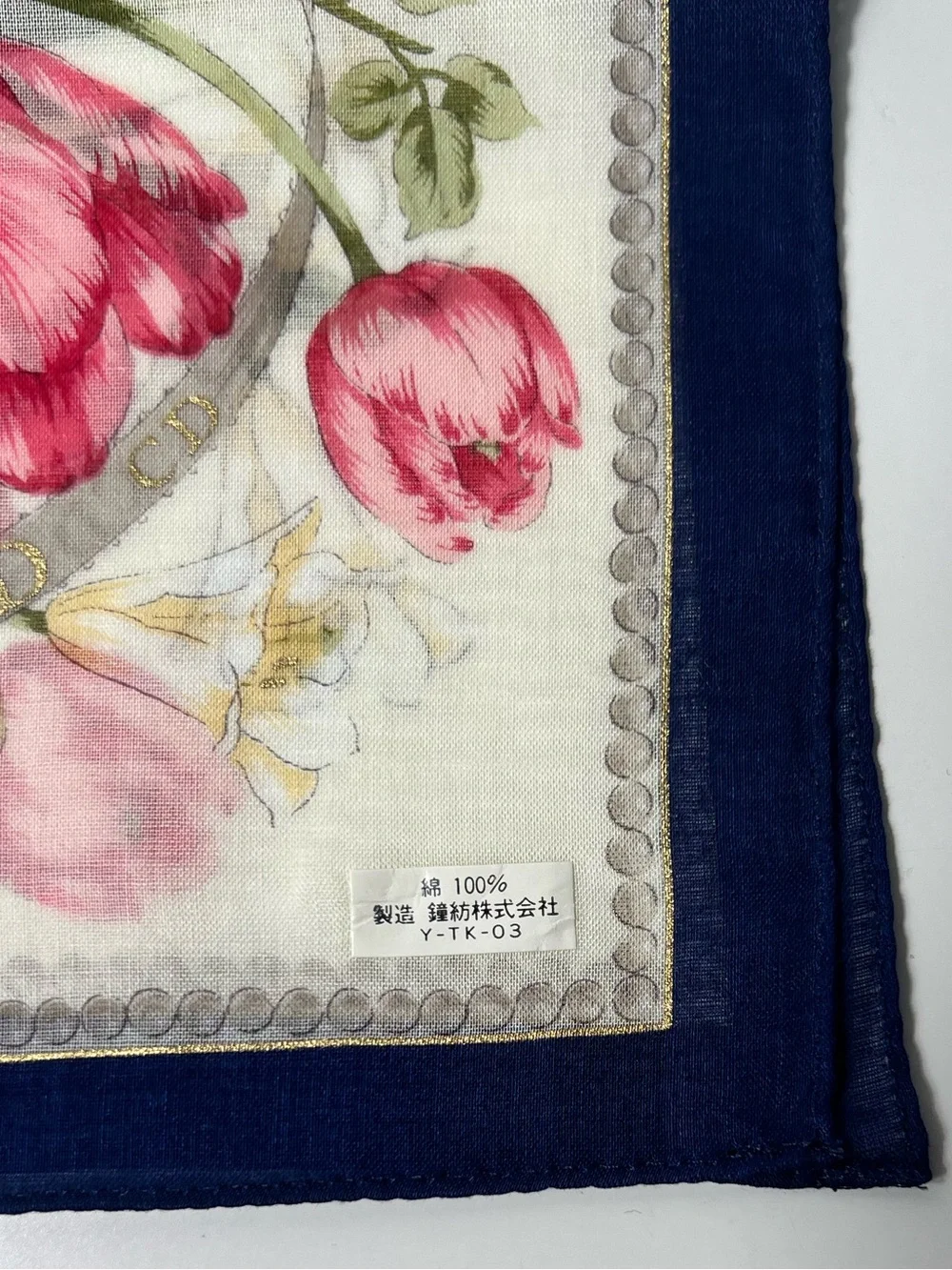 Christian Dior CD Monogram Logo Vintage Floral Cotton Scarf Bandana Handkerchief